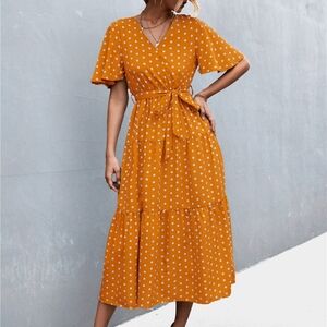 H&M Orange Polka Dot Midi Dress